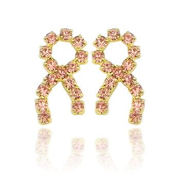 BS2952 Brinco OUTUBRO ROSA folheado a ouro feito de strass