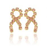 BS2952 Brinco OUTUBRO ROSA folheado a ouro feito de strass