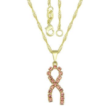 G1467 Gargantilha folheada a ouro e pingente OUTUBRO ROSA em strass