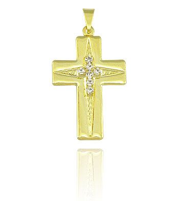 PS0542 Pingente crucifixo folheado a ouro c/ pedras de strass