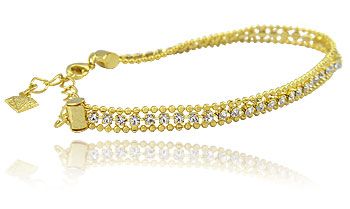 P439 Pulseira folheada a ouro c/ pedras de strass e corrente de bolinhas