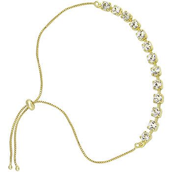 P443 Pulseira folheada a ouro c/ pedras de strass e fecho gravata